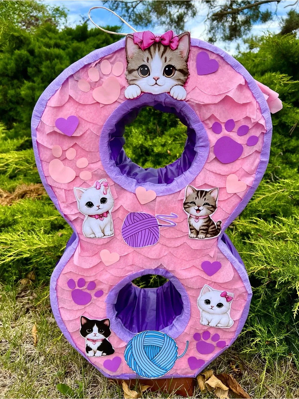 Pink & Purple Cats piñata number eight Cute Kitten party decor